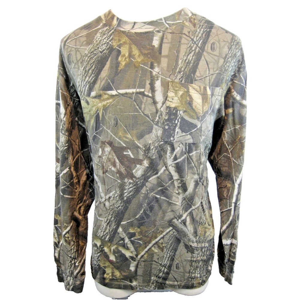 Mens Fieldline Camo LS Cotton Blend Crew Neck Base Layer Shirt w Pocket sz 2XL